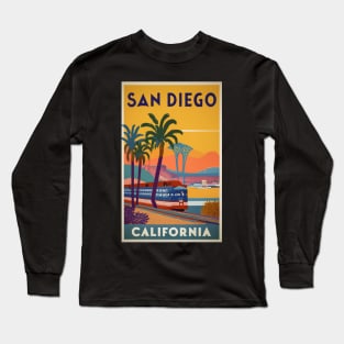 A Vintage Travel Art of San Diego - California - US Long Sleeve T-Shirt